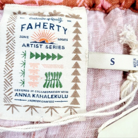 NWT FAHERTY x Anna Kahalekulu Artist Series Vintage Wash Linen Maxi Sun Dress S - Picture 9 of 13